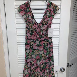 WAYF FLORAL TIERED RUFFLE MIDI